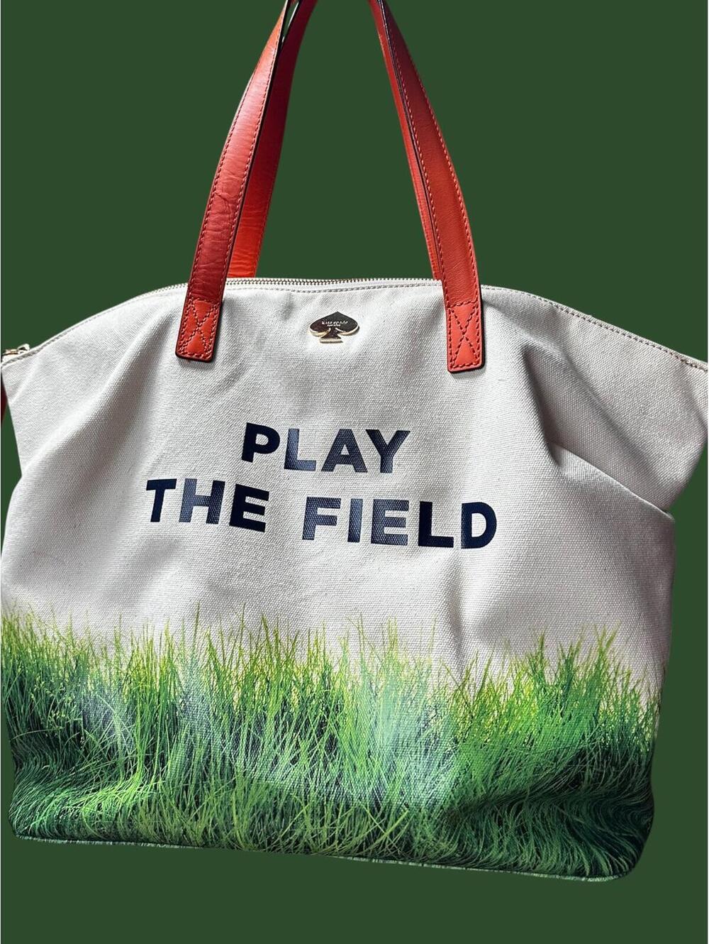 Kate Spade Play the Field Canvas Tote Bag Cream Green